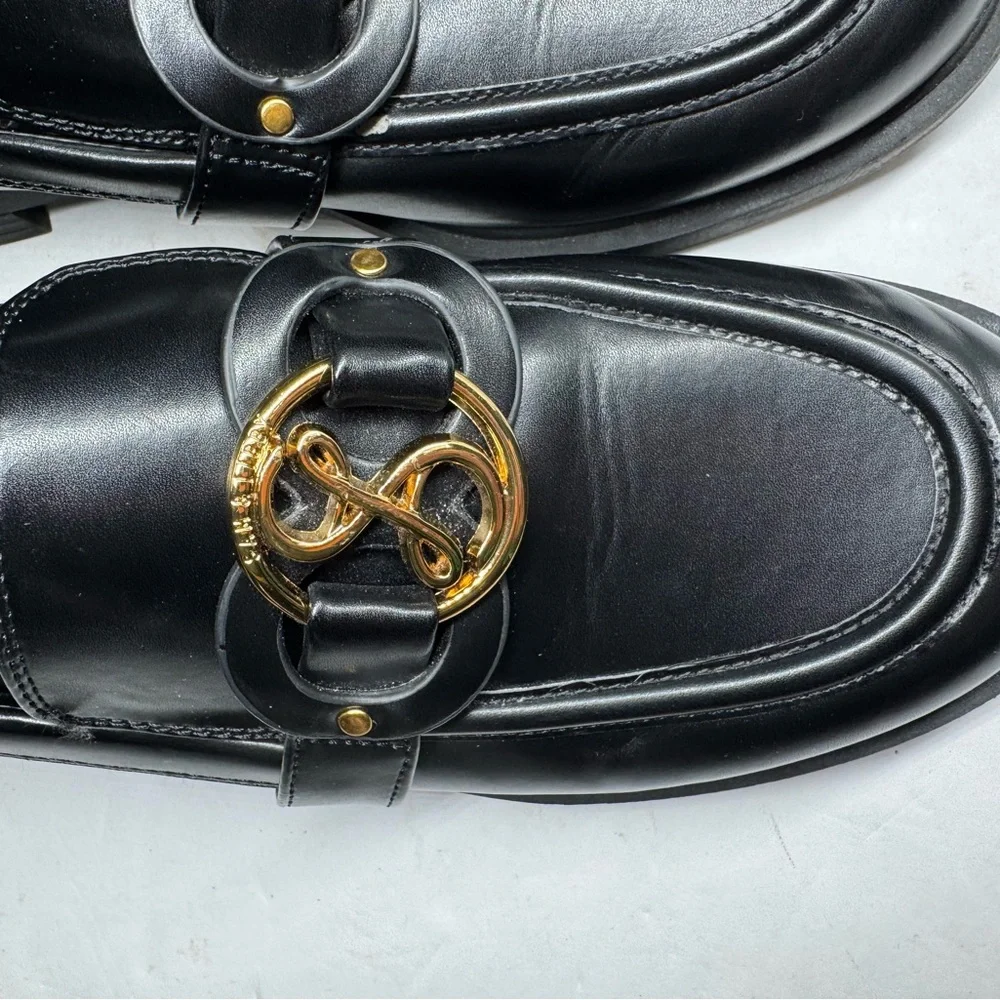 Sam & Libby Black Loafers Gold Accent 8 faux leather preppy work casual slip on